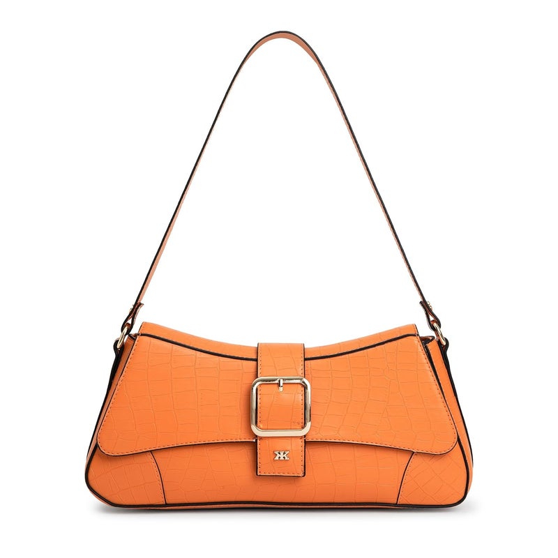 KLEIO Vegan Leather Structured Shoulder HandBag for Women - Orange - Image 1